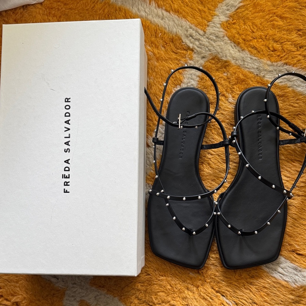 Freda Salvador Alexia Black Leather Sandals with Silver Studs - Picture 3 of 7